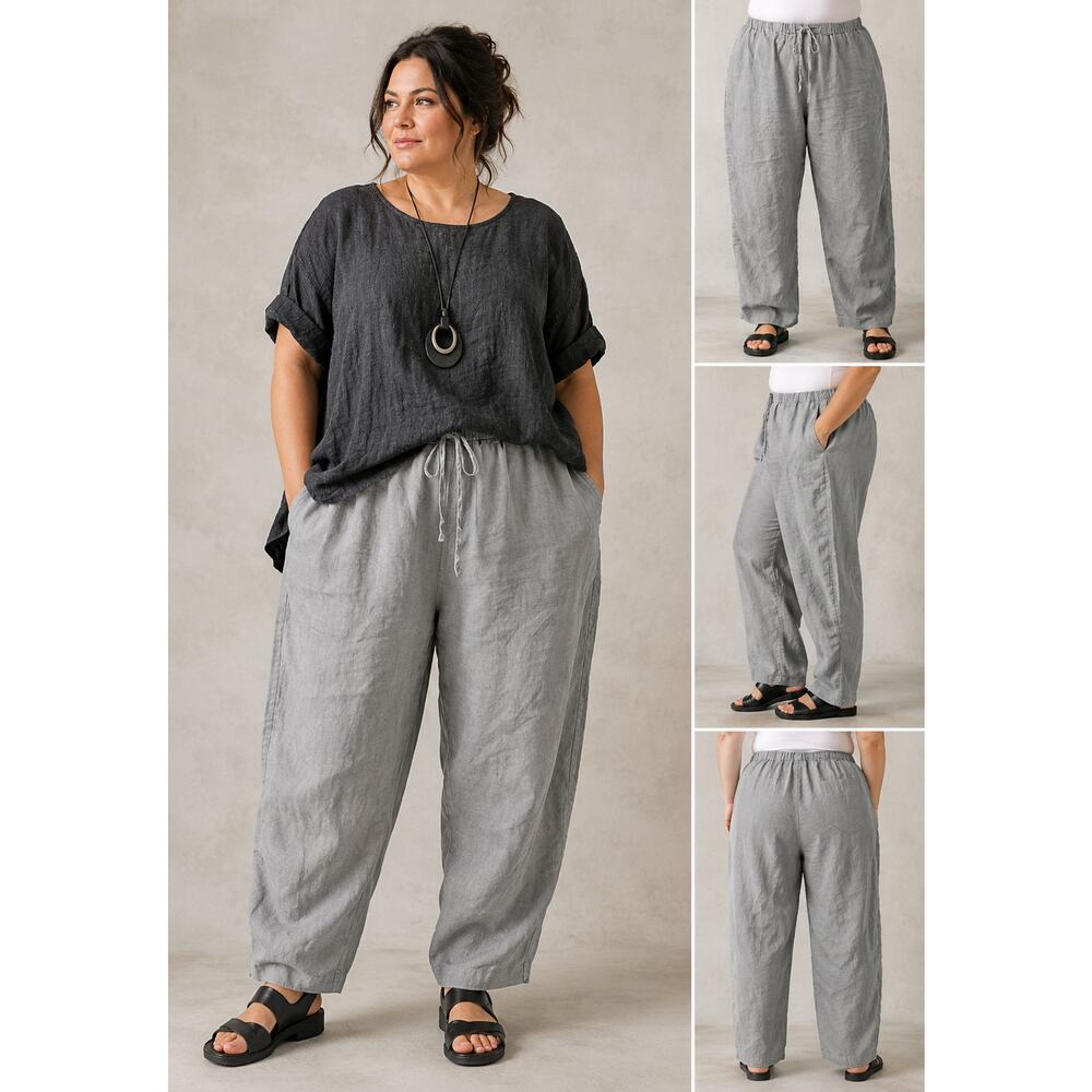 VTG Orvis Linen Pants XLP Womens 18/20 Drawstring Pants Neutral Grey Lagenlook